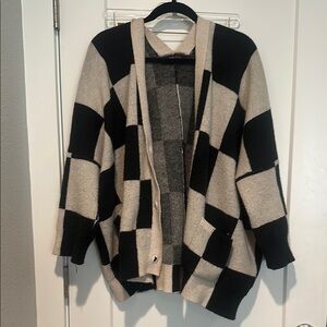 Dressed in LALA Black and Cream Checkered Cardigan Sweater